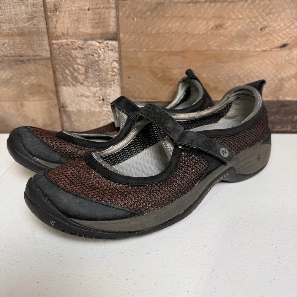 Merrell Shoes Womens 10.5 Brown Black Encore Strap Mary Jane Mesh Suede J66740